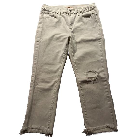 Levi’s 724 Jeans Womens 31 32x24 High Rise Straight Raw Hem Zip White 5 Pocket - Picture 1 of 16